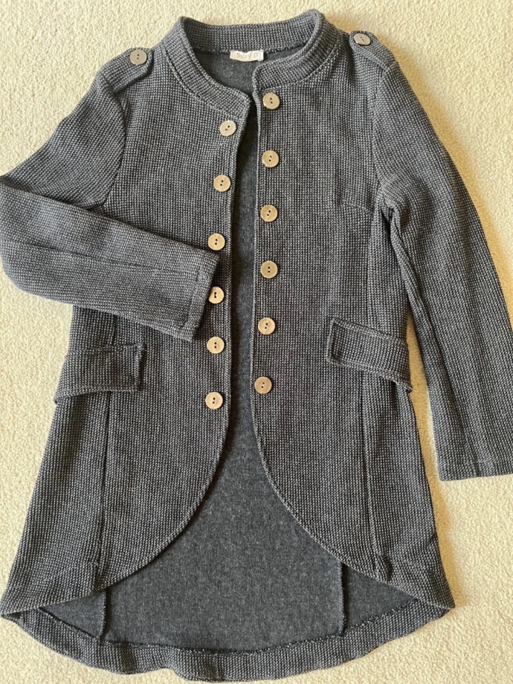 Suzy D London Distressed Military open front low size Small jacket gray